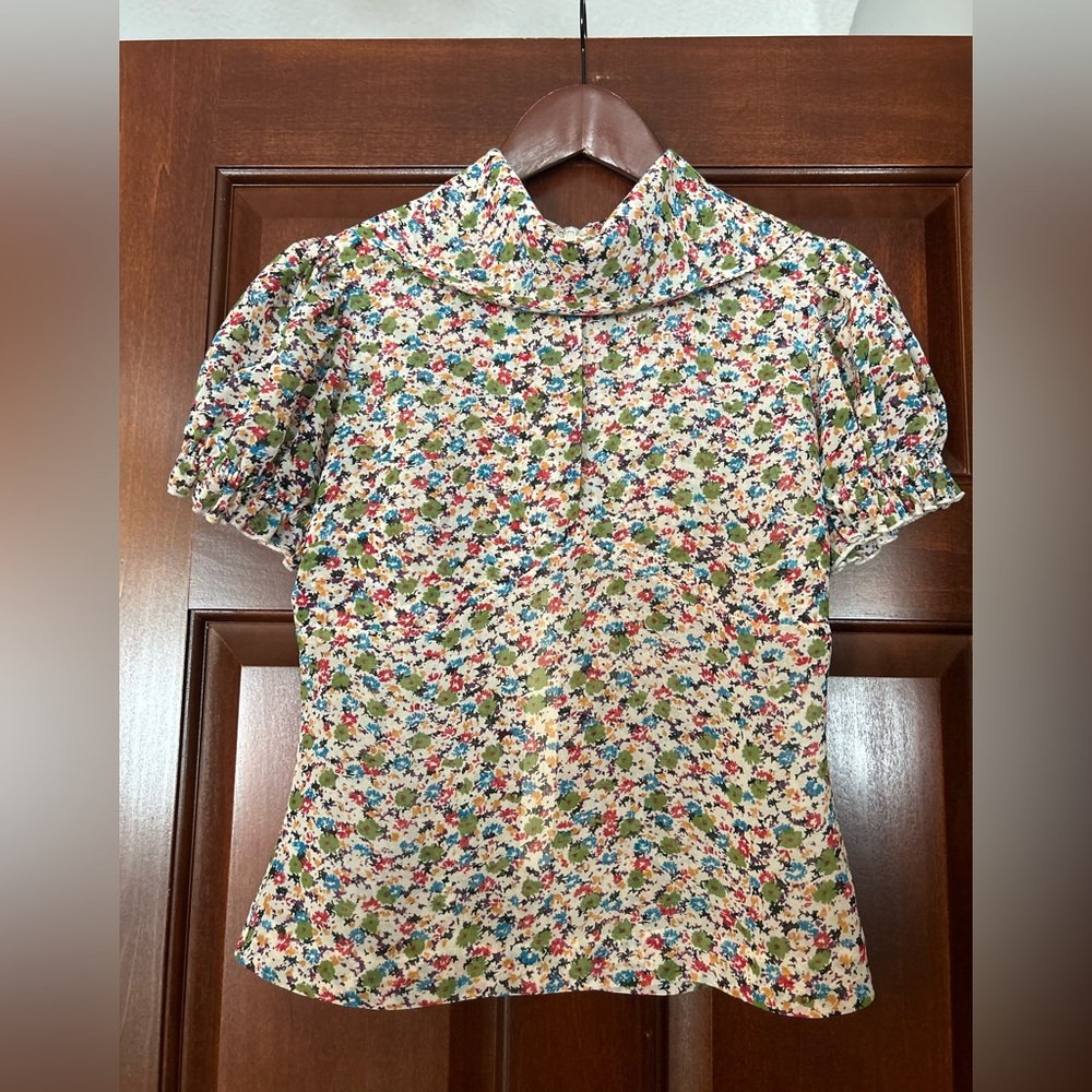 Moda‎ International Floral Blouse XS Smocked Sleeve Cottagecore Top